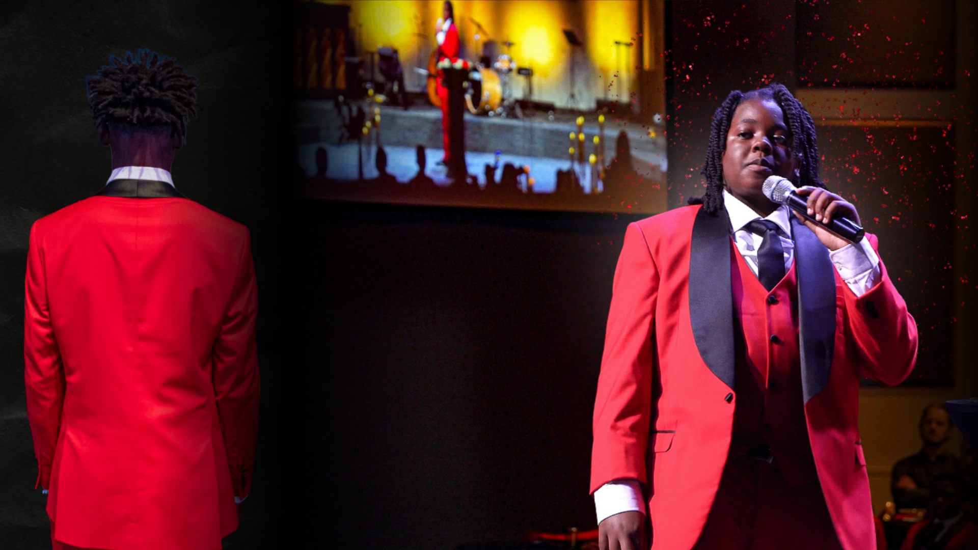 A packed gala audience watches young men speak on stage at the Kut Different Summer Gala in Ocala, Florida.